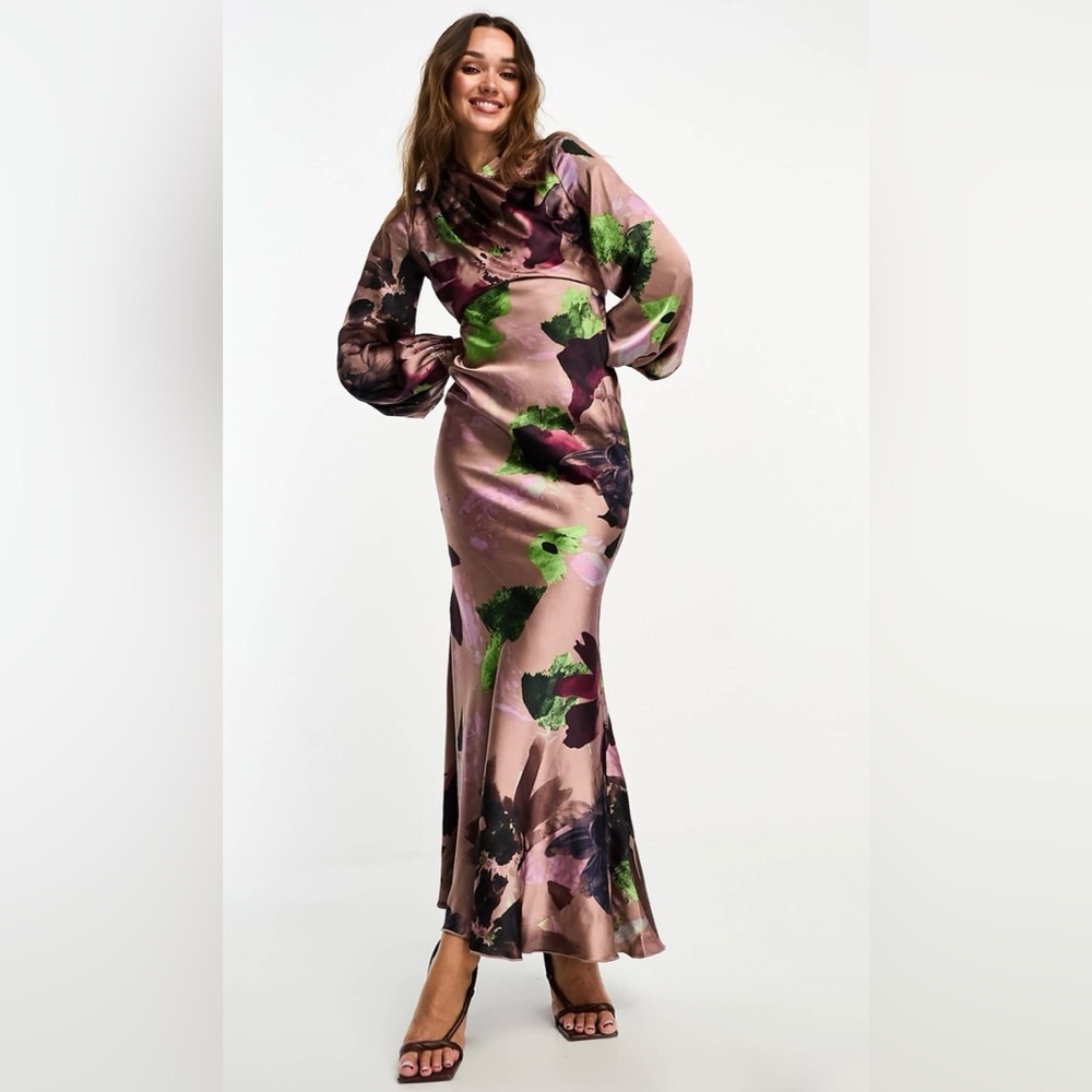 ASOS DESIGN wrap neck bias maxi dress in purple floral print